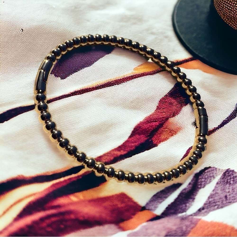 NEW Classic Yellow Gold-Plated Stainless Steel Beaded Ball Bangle